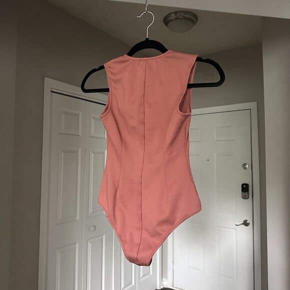 FLEUR DU MAL Womens Kitten Ponte Bodysuit Antique Rose XS Mauve Square Neck - Picture 3 of 7